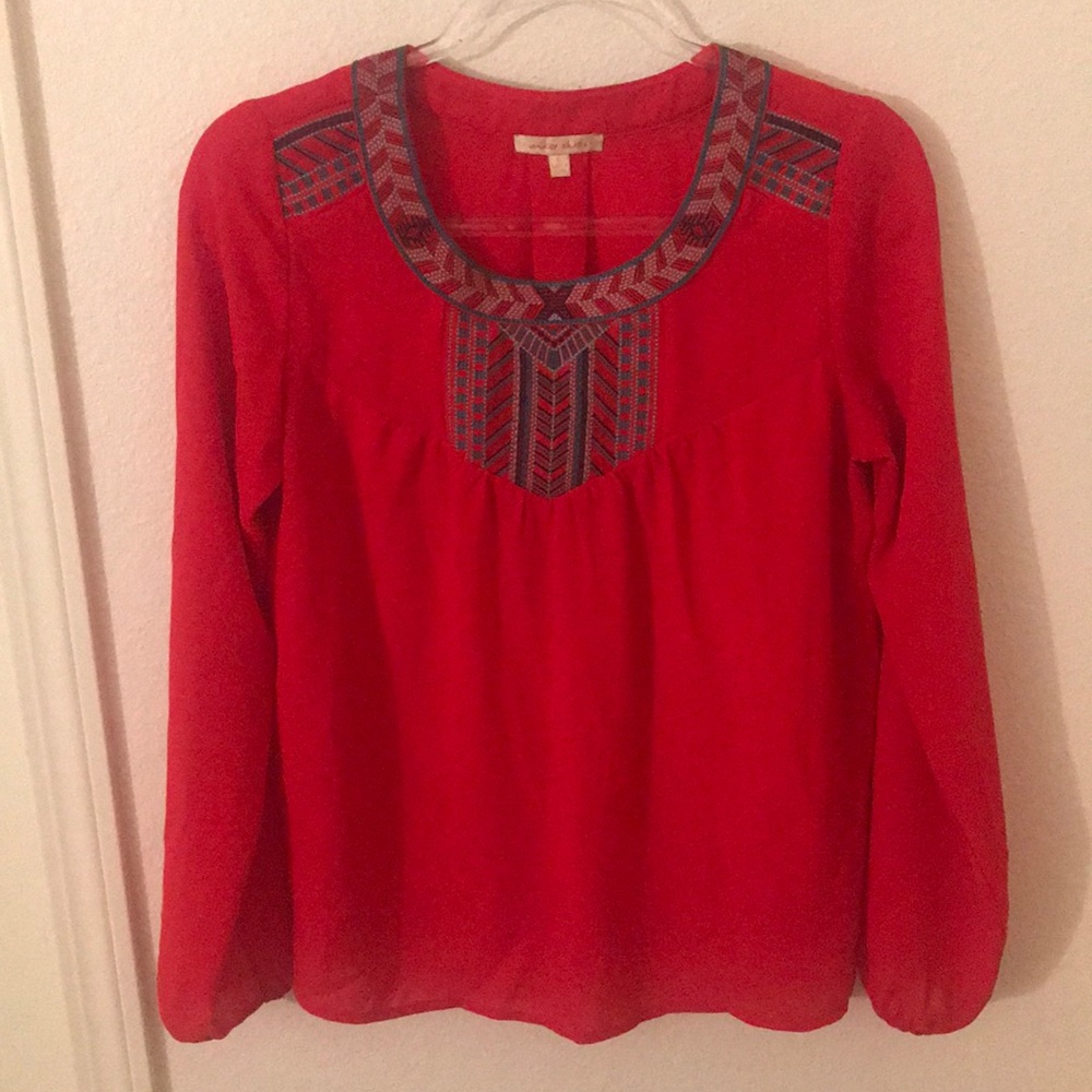 Red blouse with Aztec print